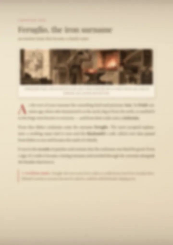 A blurred page from the PDF on the Feruglio surname