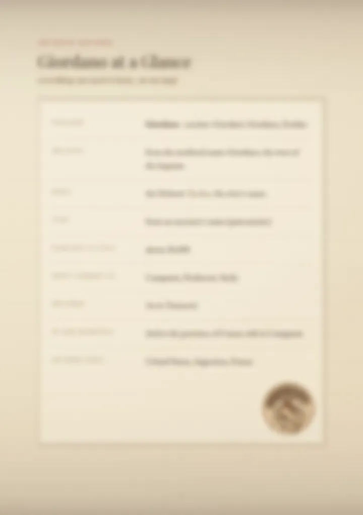 A blurred page from the PDF on the Giordano surname