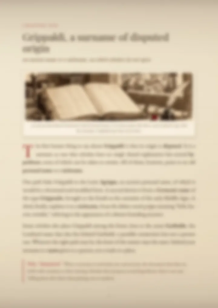 A blurred page from the PDF on the Grippaldi surname