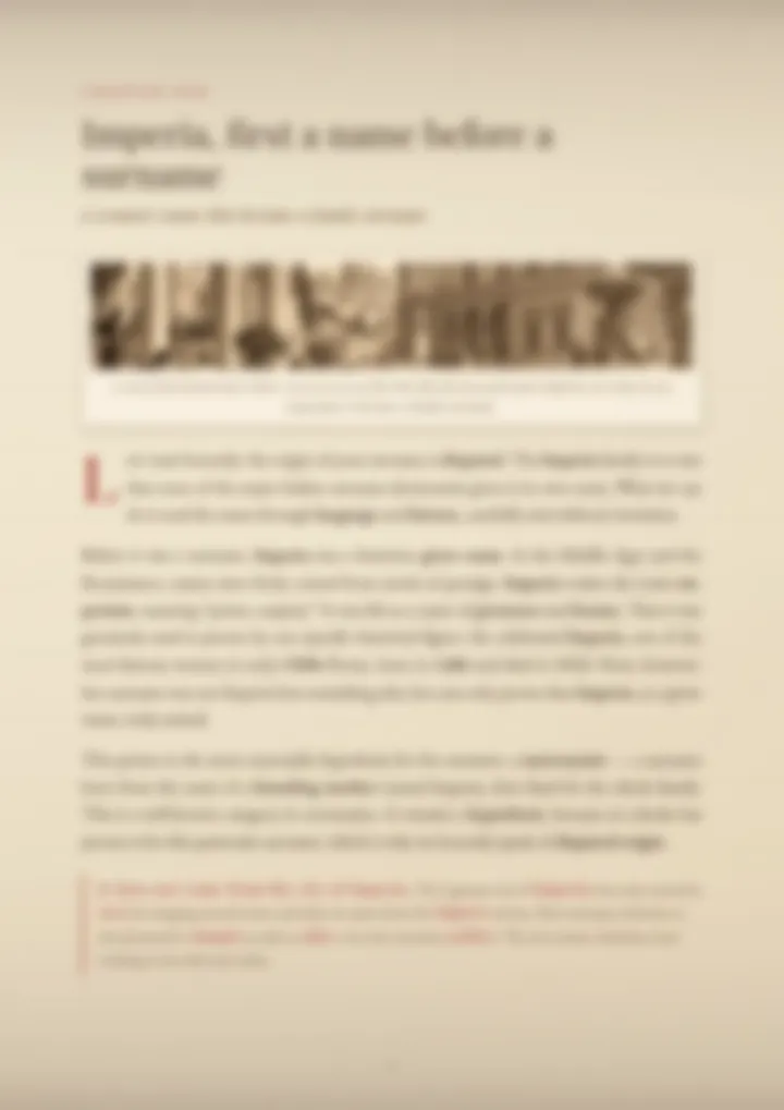 A blurred page from the PDF on the Imperia surname