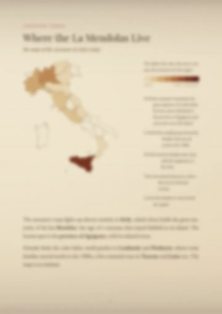 A blurred page from the PDF on the La Mendola surname