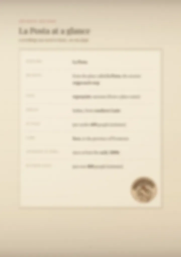 A blurred page from the PDF on the La Posta surname