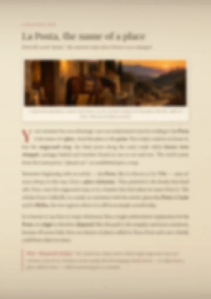A blurred page from the PDF on the La Posta surname