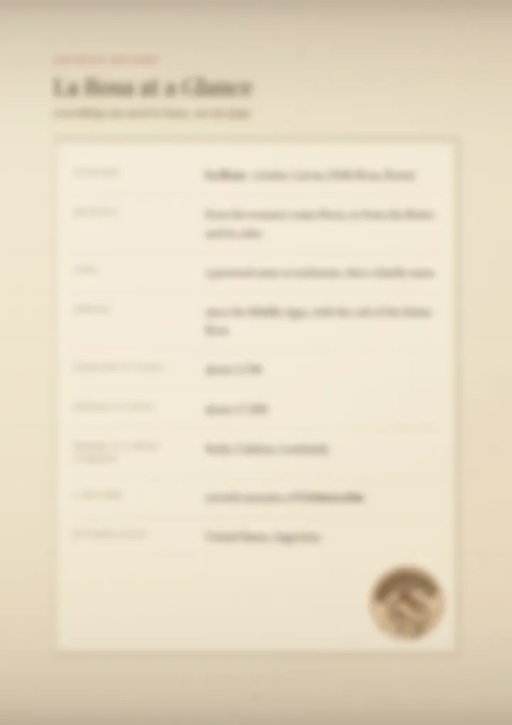 A blurred page from the PDF on the La Rosa surname
