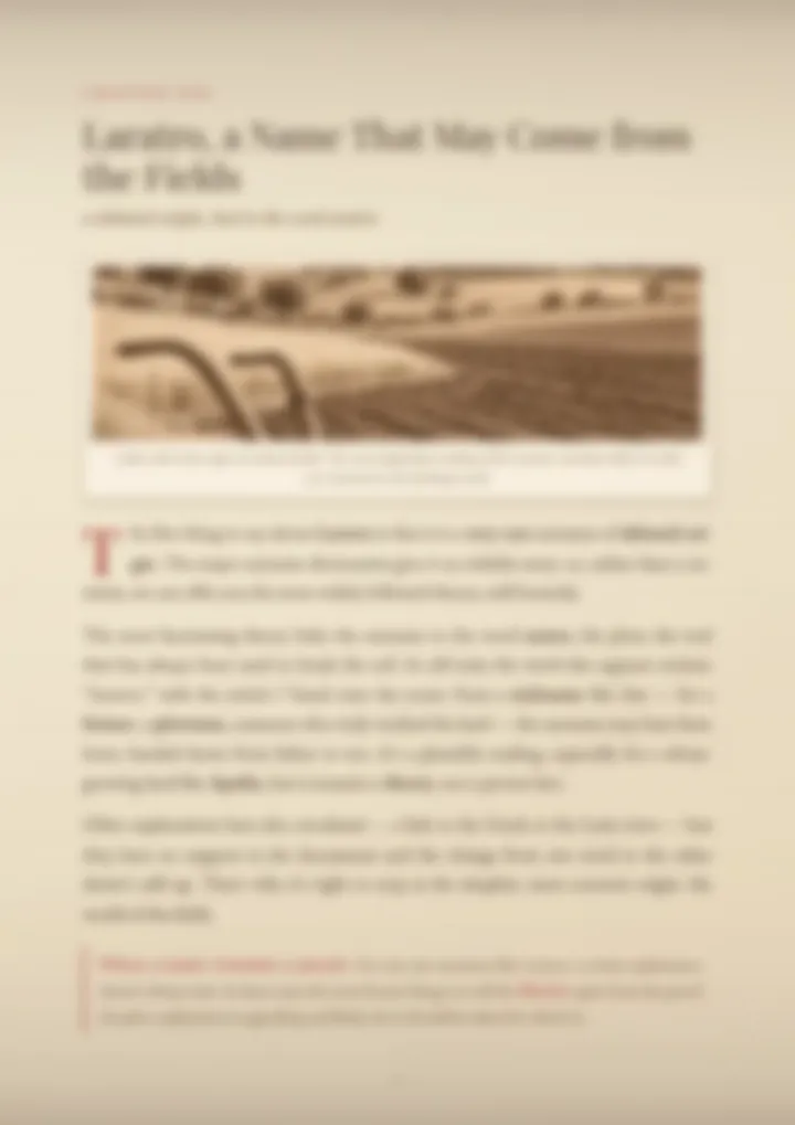 A blurred page from the PDF on the Laratro surname