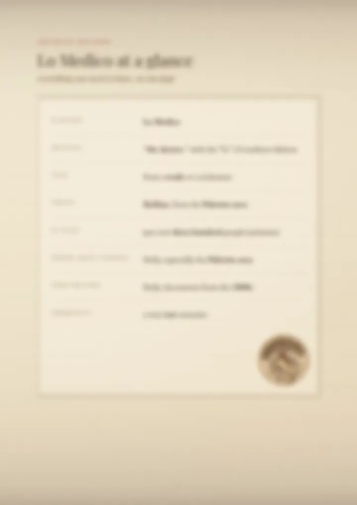 A blurred page from the PDF on the Lo Medico surname