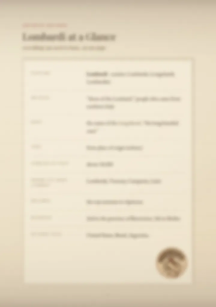 A blurred page from the PDF on the Lombardi surname