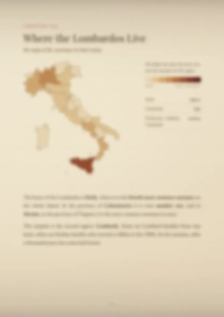 A blurred page from the PDF on the Lombardo surname