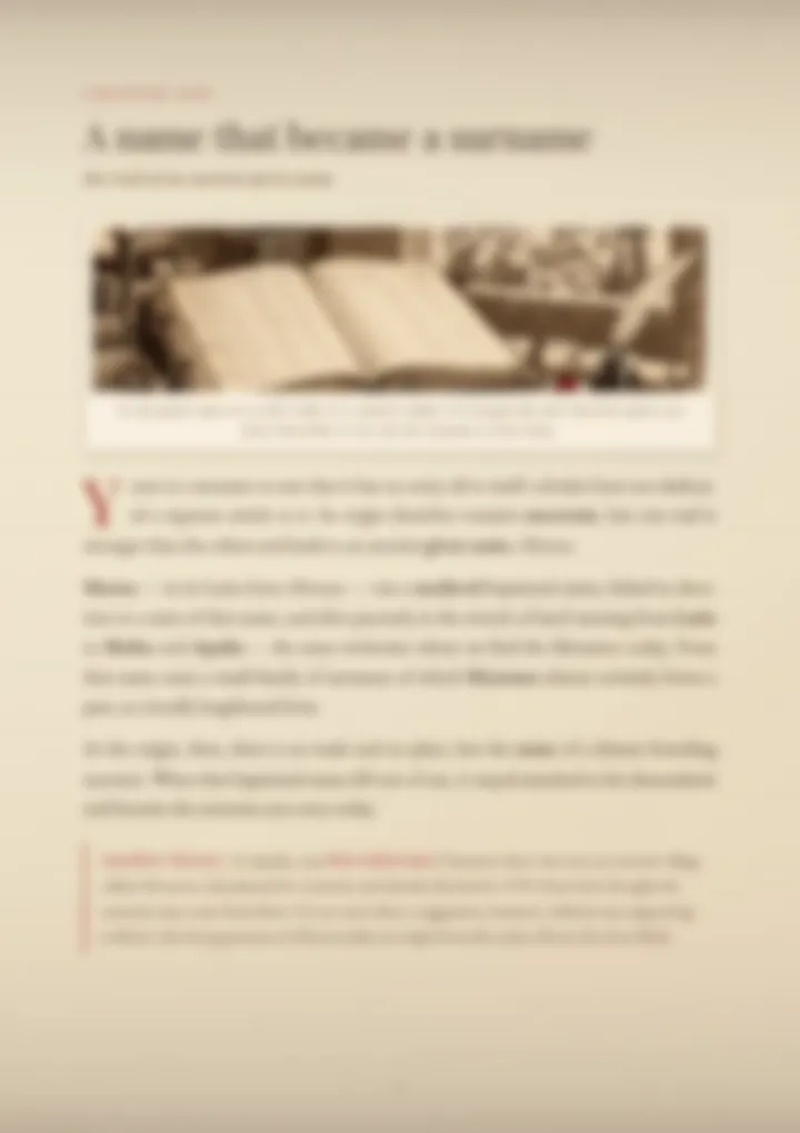 A blurred page from the PDF on the Menanno surname