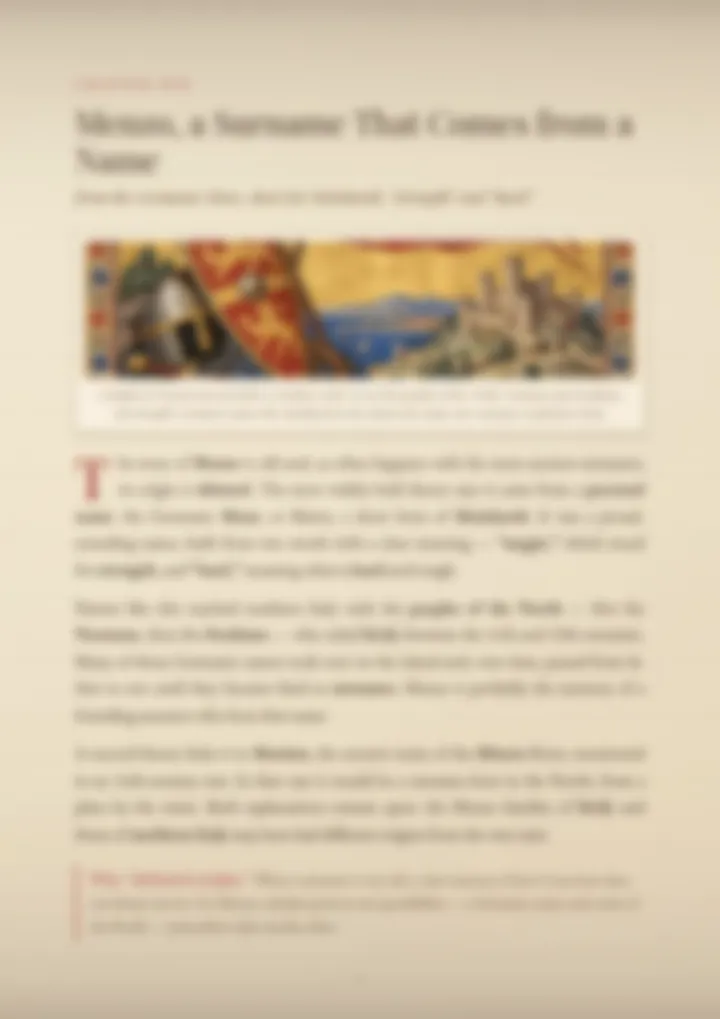 A blurred page from the PDF on the Menzo surname