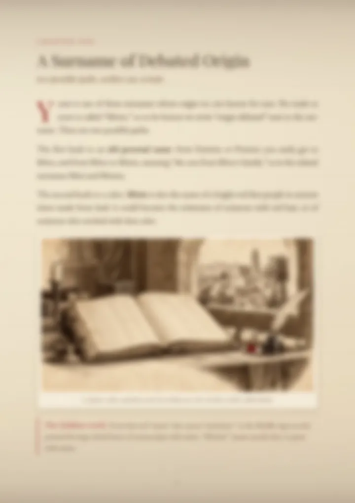 A blurred page from the PDF on the Minio surname