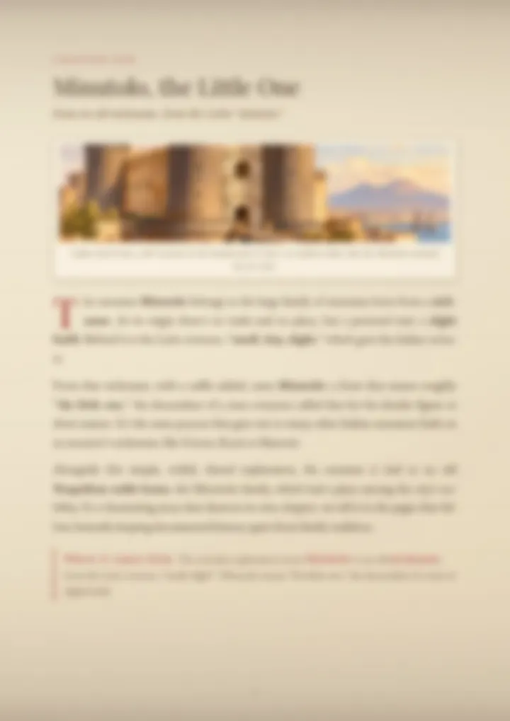 A blurred page from the PDF on the Minutolo surname