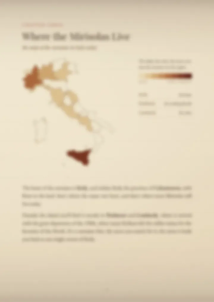 A blurred page from the PDF on the Mirisola surname