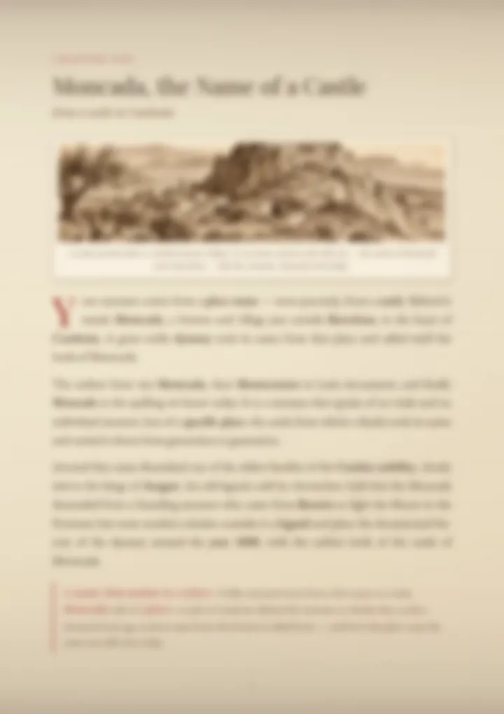 A blurred page from the PDF on the Moncada surname