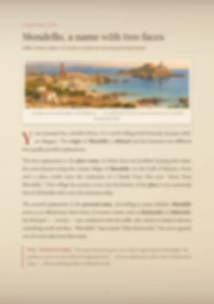 A blurred page from the PDF on the Mondello surname