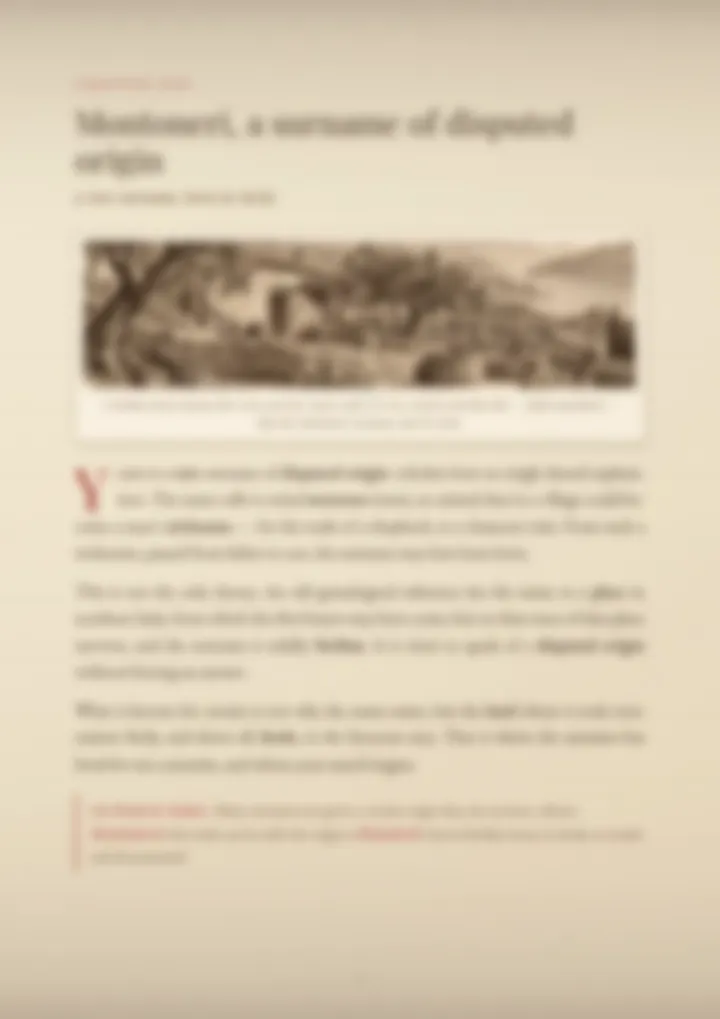 A blurred page from the PDF on the Montoneri surname
