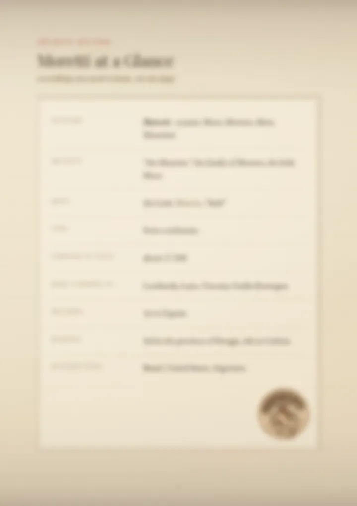 A blurred page from the PDF on the Moretti surname