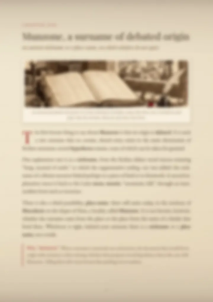 A blurred page from the PDF on the Munzone surname