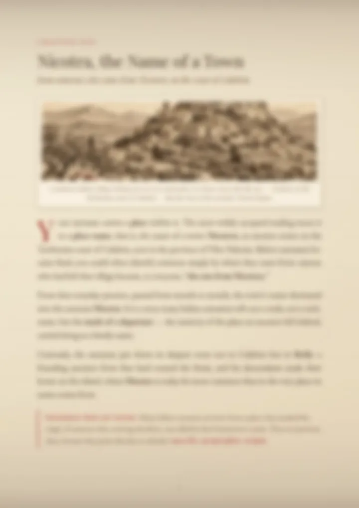A blurred page from the PDF on the Nicotra surname