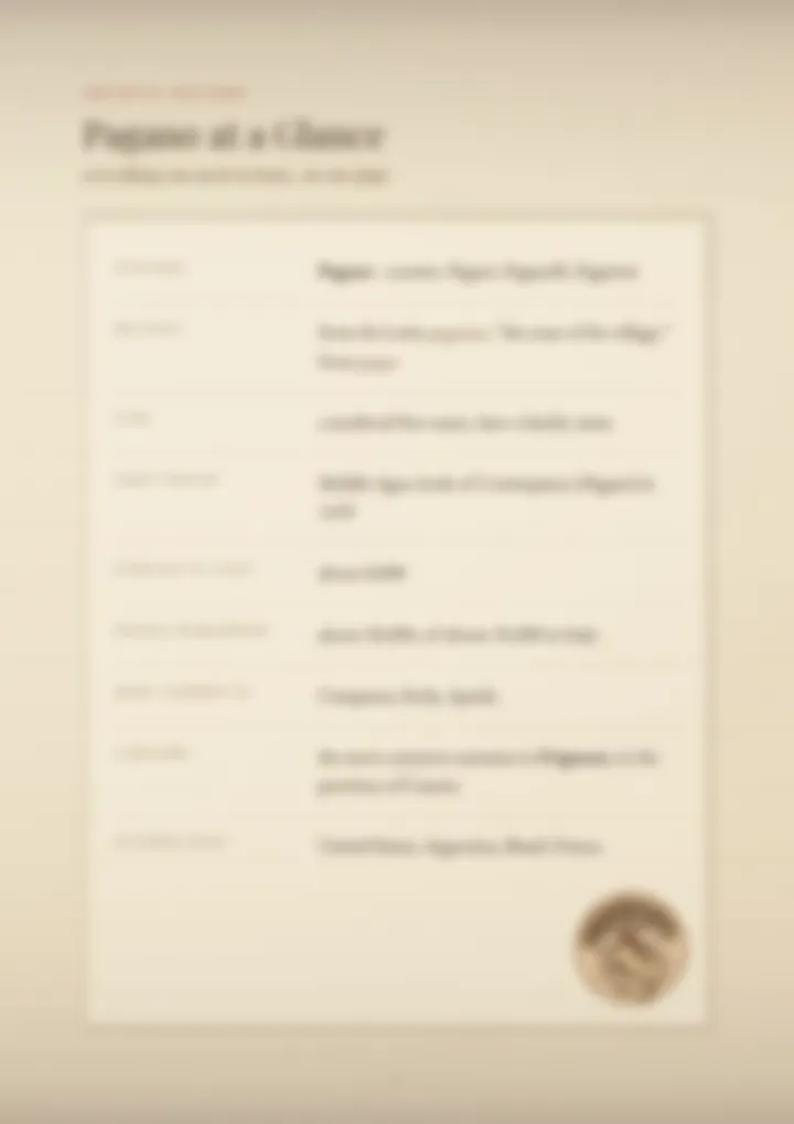 A blurred page from the PDF on the Pagano surname