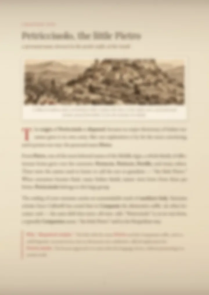 A blurred page from the PDF on the Petricciuolo surname