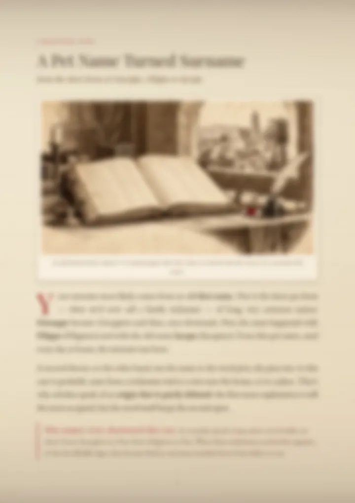 A blurred page from the PDF on the Pino surname