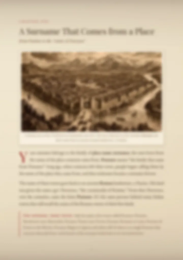 A blurred page from the PDF on the Ponzano surname