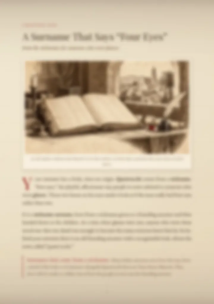 A blurred page from the PDF on the Quattrocchi surname