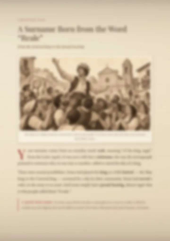 A blurred page from the PDF on the Reale surname