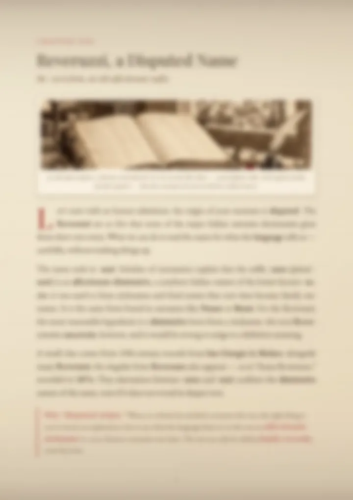 A blurred page from the PDF on the Reveruzzi surname