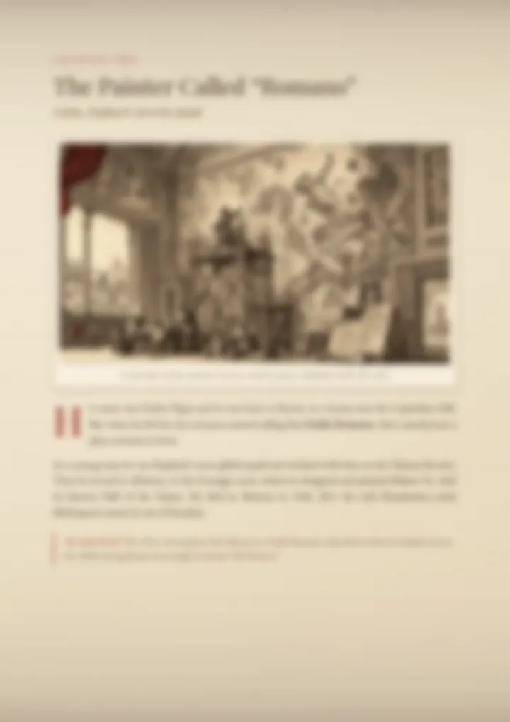 A blurred page from the PDF on the Romano surname