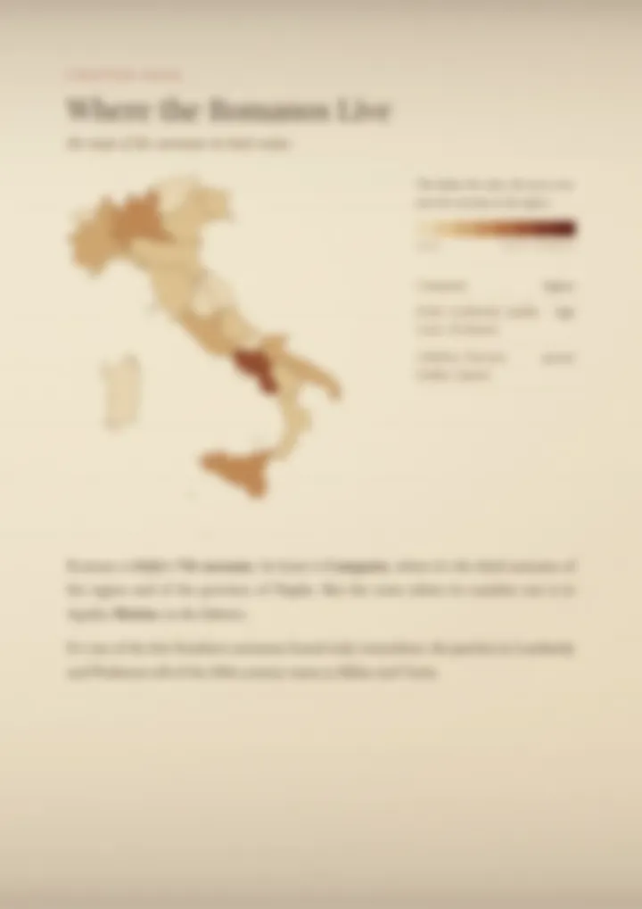 A blurred page from the PDF on the Romano surname