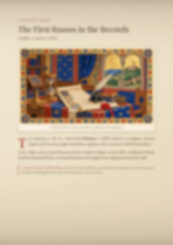 A blurred page from the PDF on the Russo surname
