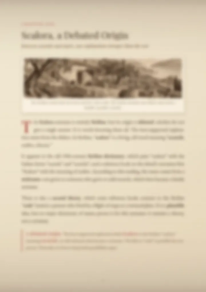 A blurred page from the PDF on the Scalora surname