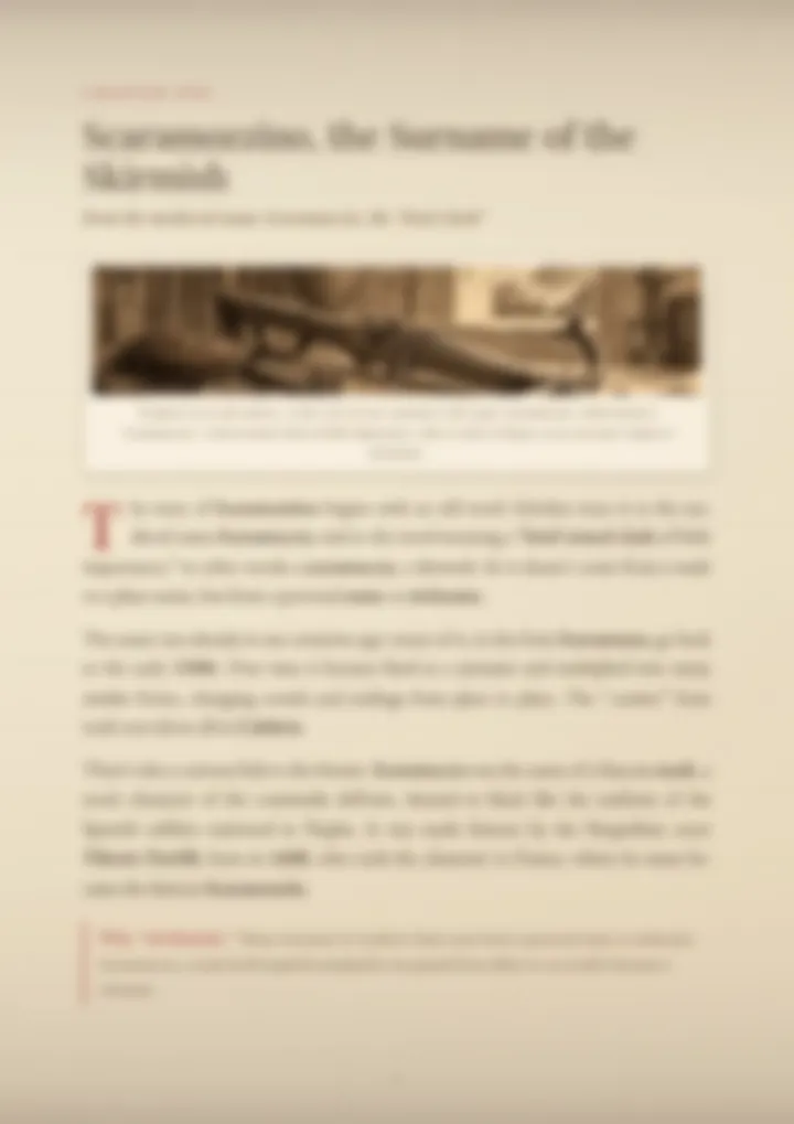 A blurred page from the PDF on the Scaramozzino surname
