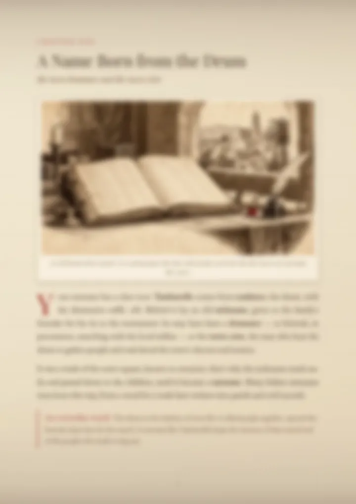 A blurred page from the PDF on the Tamburello surname