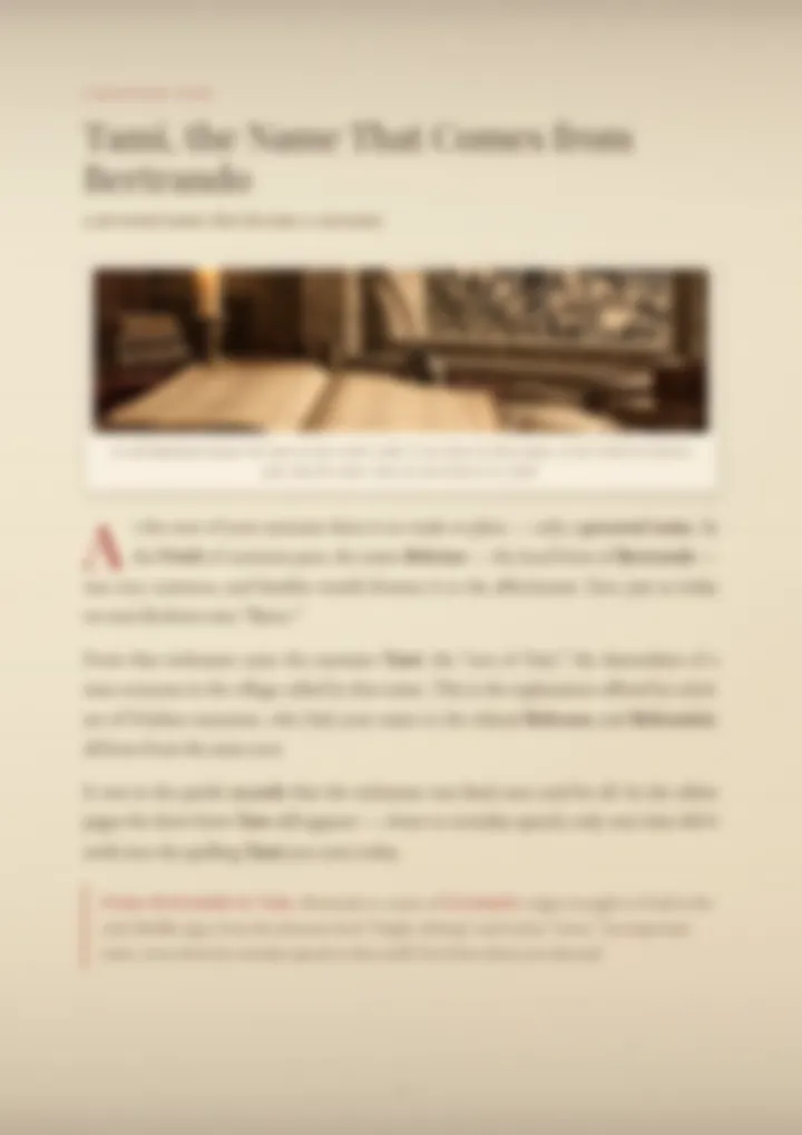 A blurred page from the PDF on the Tami surname