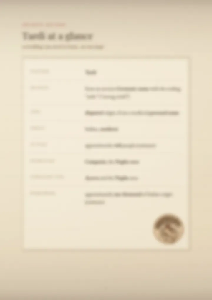 A blurred page from the PDF on the Tardi surname
