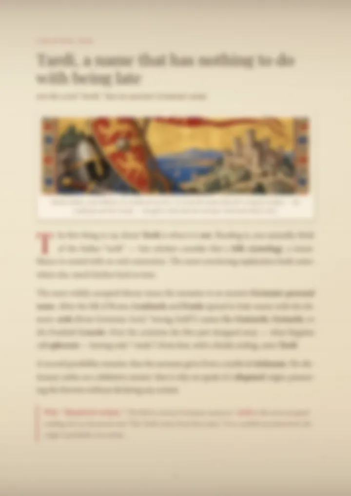 A blurred page from the PDF on the Tardi surname