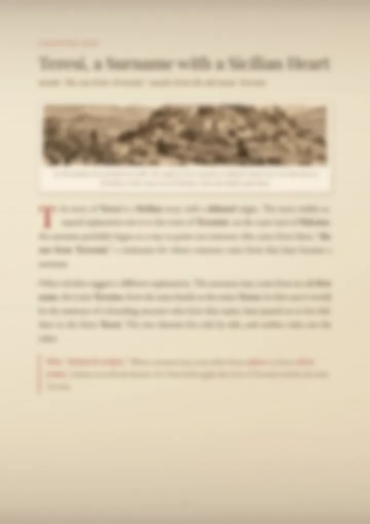A blurred page from the PDF on the Teresi surname