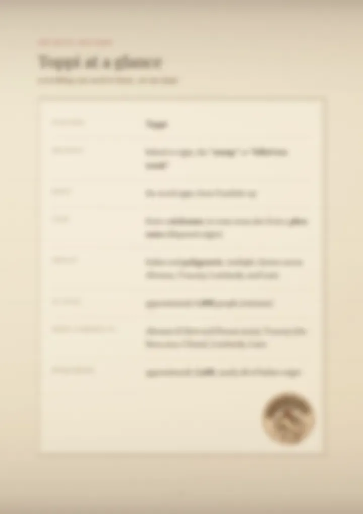 A blurred page from the PDF on the Toppi surname