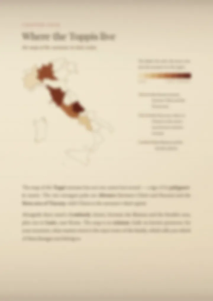 A blurred page from the PDF on the Toppi surname