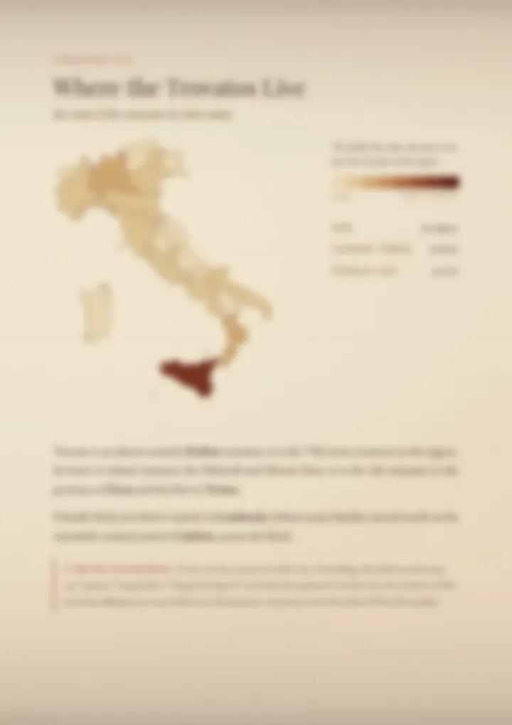 A blurred page from the PDF on the Trovato surname