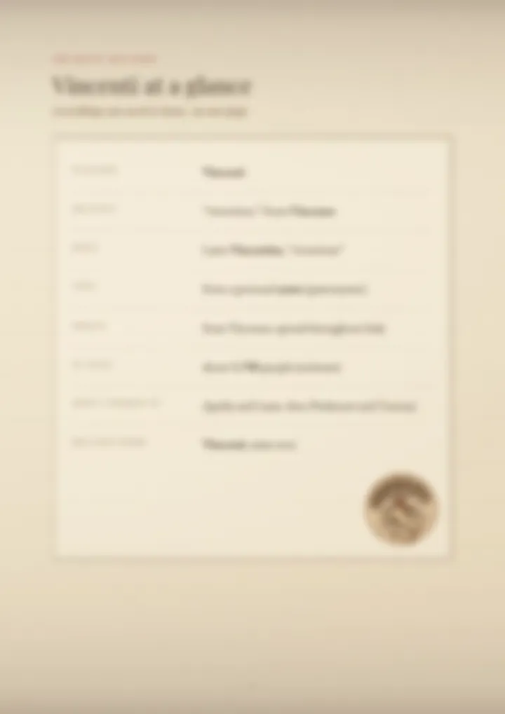 A blurred page from the PDF on the Vincenti surname