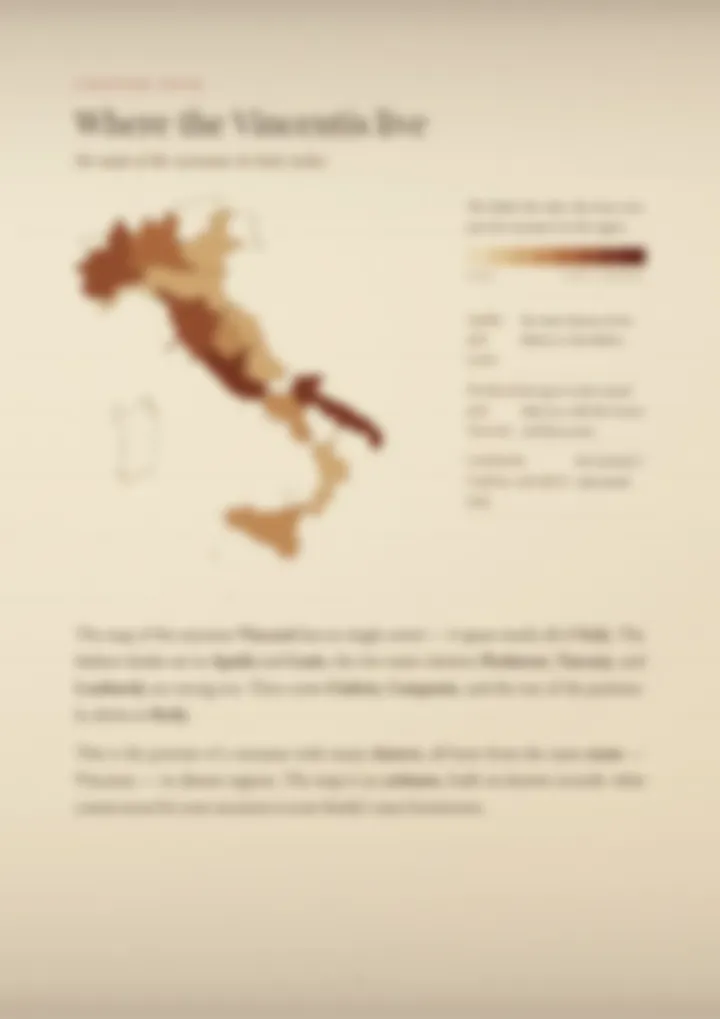 A blurred page from the PDF on the Vincenti surname