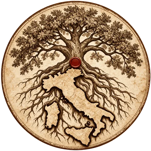 A tree whose roots trace the shape of Italy