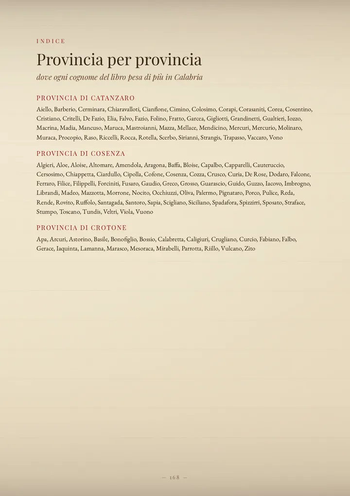 Una pagina del volume I cognomi di Calabria