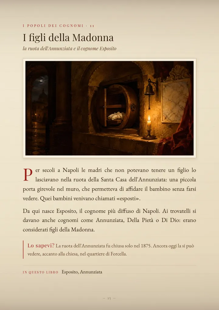 Una pagina del volume I cognomi di Campania