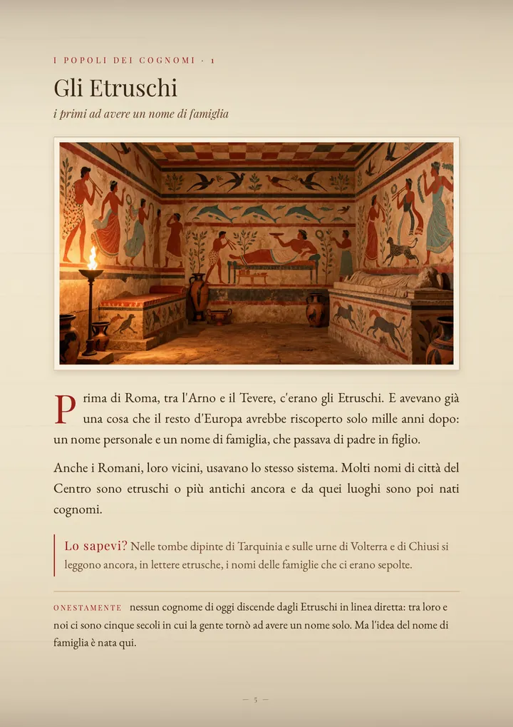 Una pagina del volume I cognomi del Centro Italia