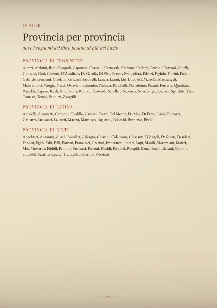 Una pagina del volume I cognomi del Lazio